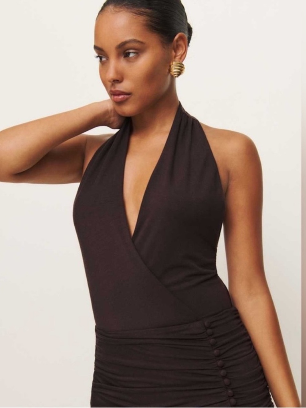 Reformation Arden Knit Dress Halter Black Currant Brown - Picture 3 of 9